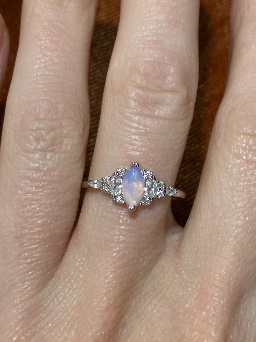 Vintage Sterling Silver & Opalite Glass Ring